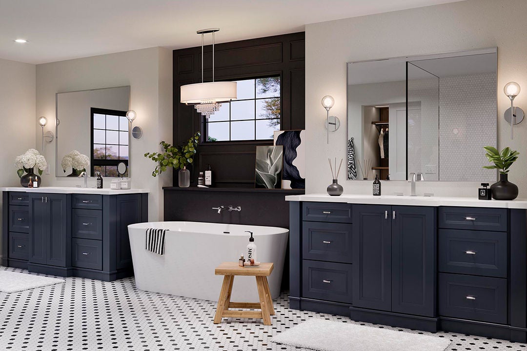navy bath cabinets