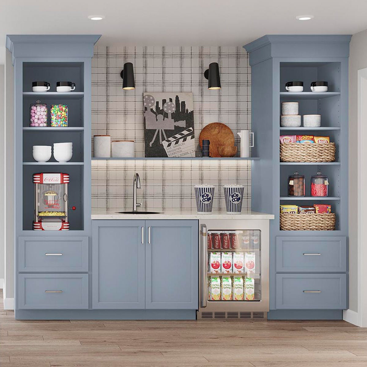 Butlers station with painted mist cabinetry