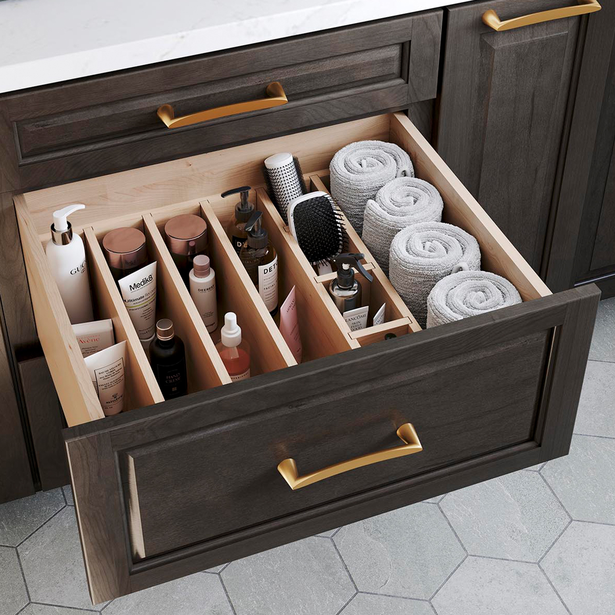 Bath cabinet organization