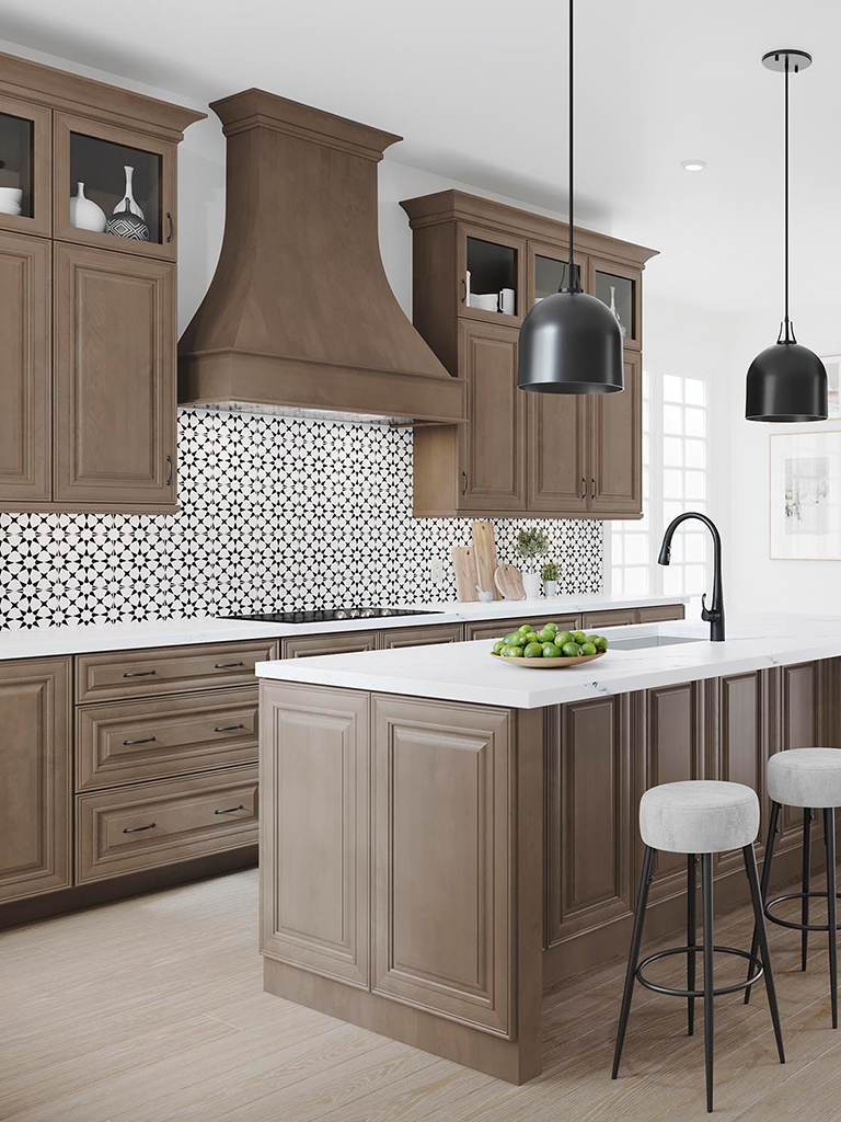 Warm wood tone cabinets