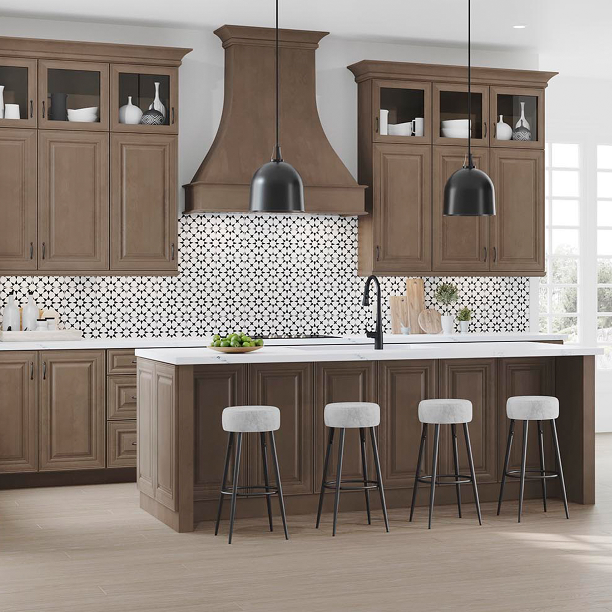 Warm wood tone cabinets